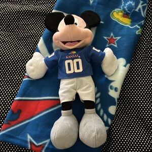 New! Mickey is a Jayhawk! Lightweight flannel blanket and stuffed Mickey!